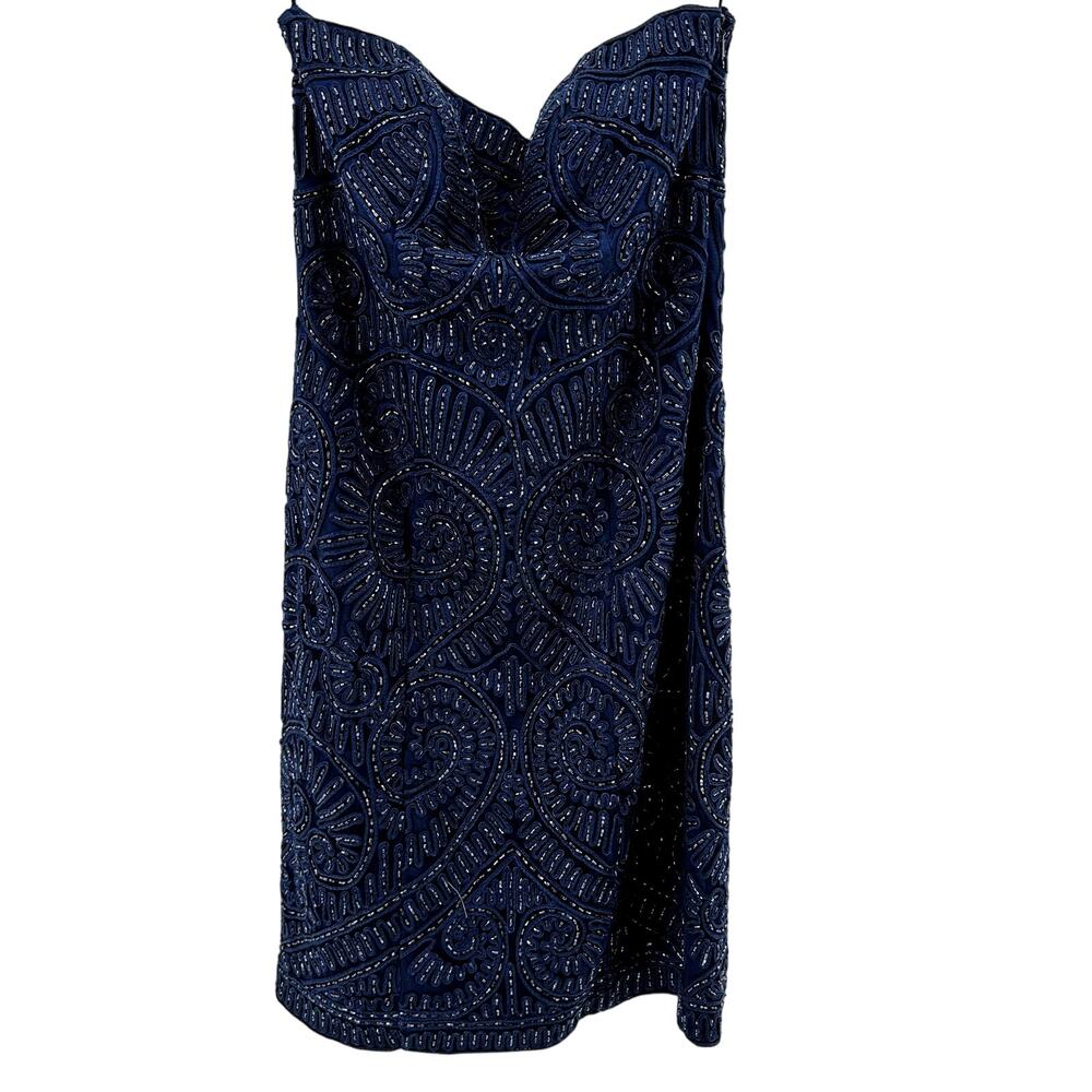 Sue Wong Nocturne Mini Strapless Dress Embellished Beaded Evening Navy Blue 4